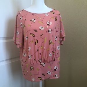 Ann Taylor Factory Coral Blouse with Delicate Flowers